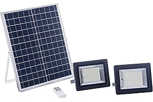 ELEDCO Focos Solares LED 100W, Luz Exterior Doble con Panel Solar, Batería, Mando a Distancia, Autonomía 8-15 Horas (2 Focos, Luz Blanca 6000K)