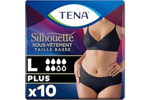 TENA Silhouette Normal Taille Basse - Sous-vêtements Absorbants Jetables Incontinence Femme - Post-accouchement - Pour Fuites Urinaires Modérées à Fortes - Noir - Taille L - 10 Culottes