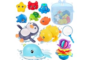 Chennyfun Jouets de Bain Bébés, 16 Pièces Jouet de Bain Set avec Whale Canard Pingouin, Pieuvre étoile de mer etc. Animaux Jouets Flottants pour Bébés Enfant 1 2 3 4 5Ans