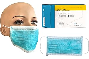 Lot de 50 masques chirurgicaux triple-épaisseur avec élastique à efficacité de 99,5 % (Bleu) Qualité Tiga-Med