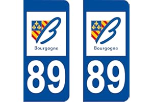 SAFIRMES 2 Autocollants 89 Yonne Bourgogne Plaque immatriculation département Auto 89 : Angles arrondis