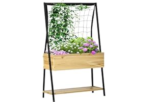 Outsunny Jardinière sur Pieds avec étagère inférieure et Treillis Filet pour Plantes et Fleurs - dim. 80L x 30l x 125H cm - Bois et métal