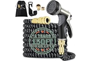 HMIL-U Hose Pipe,150FT Garden Hose,Expandable Hoses,Water Hosepipe with Double Latex Core Pipe/Solid Brass Fitting/Metal Hose Pipe Spray Gun Nozzle,Magic Hose for Gardening/Floor/Yard/Pet Washing