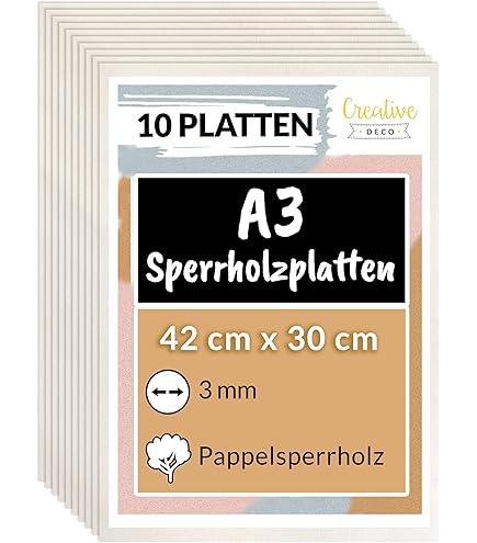 LICHIFIT 18 Stück Sperrholzplatten 3mm A3 - 420x297mm Für DIY & Laserbearbeitung