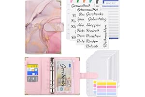 KONVINIT Planer budżetowy A6, planer budżetowy z folią, niemiecki segregator z kopertami na pieniądze, arkusze budżetowe i etykiety kategorii, do oszczędzania pieniędzy, organizer pieniędzy, różowy