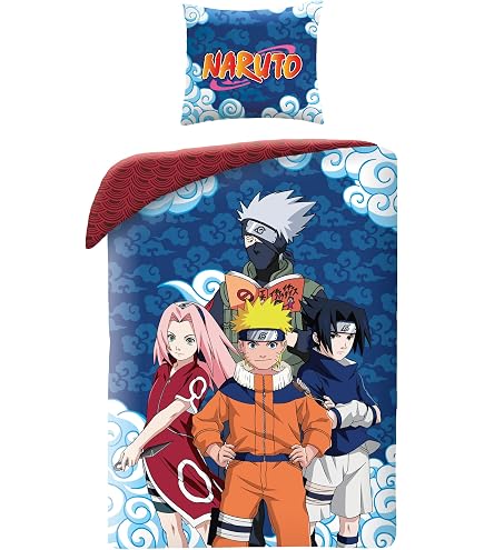 Naruto Bettwäsche-Set 140x200 Cm – 100% Baumwolle, Schwarz, Wendbar, Für Fans Der Anime-Serie