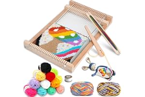 Bibykivn Métier à Tisser En Bois, Machine à Tricoter à la Main Bricolage, Kit de Métier à Tisser pour les Enfants de 6 à 12 Ans, Avec Iaine Colorée pour débutants et enfants