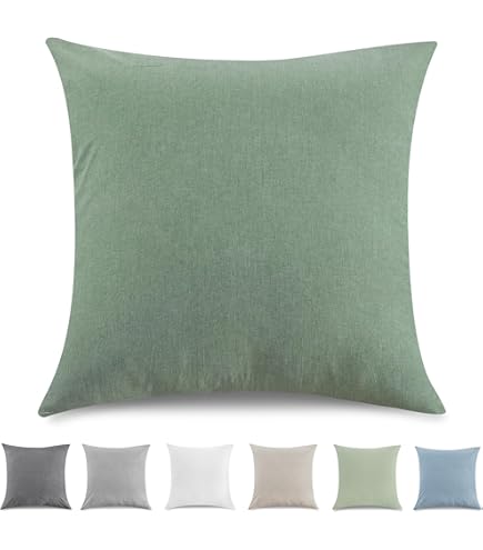 Federe Cuscino 40x40 Cm - Set Di 2 In Cotone Lavato - Verde Con Cerniera - Certificate OEKO-TEX