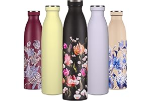 B2DO Borraccia Termica 500ml Nera Fiore della passione | Bottiglia d'Acqua Acciaio Inox Thermos | Bottiglia per Acqua Isolamento Sottovuoto | Doppia parete isolato Termica Bottiglia riutilizzabile