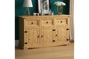 ‎VIDA DESIGNS Vida Designs Corona Sideboard mit 3 Türen und 3 Schubladen, massives Kiefernholz, für Wohnzimmer, Esszimmer, Schlafzimmer