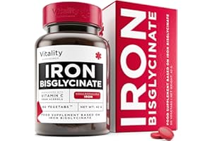 VITALITY BIORESEARCH Iron Bisglycinate - Vegan Iron Supplements for Women & Men - Relieve Fatigue and Tiredness with Combination of 60 Iron and Vitamin C Tablets, Strong Iron Supplements, Gentle Iron Tablets High Strength
