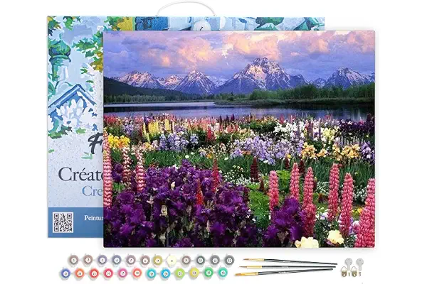 Figured'Art Pintar por Numeros Adultos con marco Flores 2 - Manualidades pintura acrilica Kit Cuadro DIY completo - 40x50cm con bastidor montado