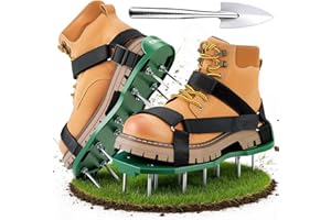 Gräsmatta luftare gräsmatta fläkt vertikal gräsmatta nagelskor med kardborreband för perfekt justering, gräsmatta fläktskor med rostfri spade universell storlek passar skor för din gräsmatta