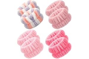 CHUANGDI 4 Paar Spa Handgelenk Waschband Mikrofaser Gesichtswäsche Armbänder Saugfähiges Handgelenk Schweißband für Frauen Verhindert das Verschütten von Flüssigkeit (Lebendige Farbe, Klassischer Stil)