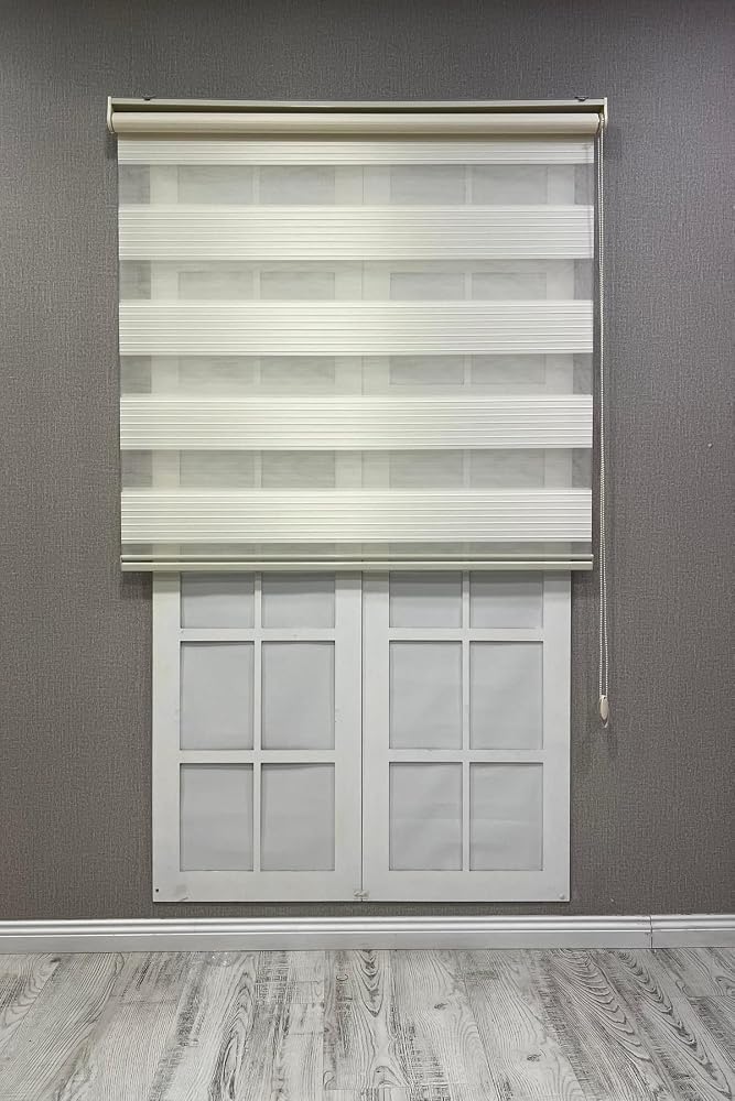 Zebra Stor Perde Geniş Plise Güneşlik Perde, Krem, 120 x 200