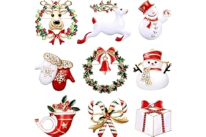 Hicarer 9 Stück Weihnachten Broschen Set mit Strass für Frauen, Kristall Süße Emaille Pins Schneemann Glocken Weihnachtsbäume Schmucknadeln für Weihnachten Dekorationen (Handschuhe Set)