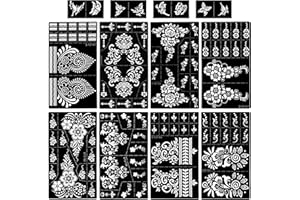 HOWAF 9 Fogli Stencil Tatuaggio Temporaneo, Tatuaggi Temporanei Stencil Riutilizzabili tencil Tatuaggio Glitter Corpo Tatuaggio Stencil per Donne Mani Dita Bambini Adulti Henna Templates