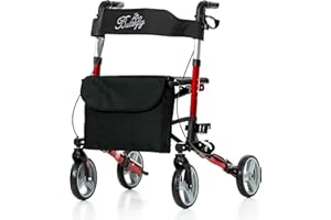 REHASHOP Leichtgewichtrollator Butterfly Rot - Faltbar und Leicht inkl. Stockhalter