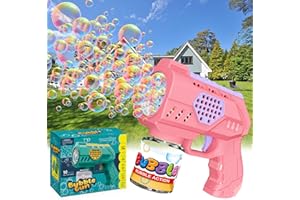 Panamalar Pistola de Burbujas para Niños, Máquina Automática de Burbujas de Jabón 10000+ Burbujas por Minuto con Luci/90ml Solución, 10 Agujeros Pistola de Pompas para Fiestas Al aire libre Boda, Rosa