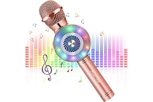 FISHOAKY Karaoke Mikrofon, 4 in 1 Bluetooth Mikrofon Karaoke Tragbarer Drahtlose Mikrofon Stereo Player mit Dynamisches Licht, Kompatibel mit Android IOS