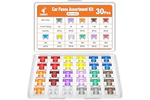 JOREST Zestaw bezpieczników – bezpieczniki mikro (niski profil, mini bezpiecznik) – do samochodu, kampera, ciężarówki, silnika (2A, 3A, 5A, 7,5A, 7,5A, 10A, 15A, 20A, 25A, 30A, 35A, 40A) 30 szt.