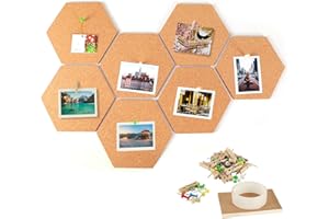 IZSUZEE Tableau Liege, 7 Morceaux de Tableau en Liege Autocollant, Panneau Liege avec 40 Broches, 1 Colle Nanométrique, 1 Bloc-Notes A6, liege mural pour Accrocher des Photos, Décoration Murale