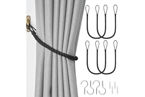 Pretty Jolly 4 Pack Natural Cotton Rope Curtain Tiebacks Boho Rustic Style Decorative Drape Tie Backs Elegant Hand-Woven Rope Curtain Holdbacks with Metal Hook for Home & Office Drapery (Cotton-Black)