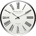 HARRIS & CO. CLOCKMASTERS Luxury Analog Wall Clock Luxury Roman Design - 13 Inch (Metal Frame & Curved Glass)(Silent Sweep Noiseless Technology), Blue