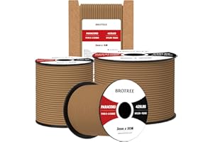 Brotree 3mm Paracord 425 100% Nylon 30M Rope 3 Strands Type II Parachute Cord for Outdoor, Craft, DIY - 192kg Breaking Load (Coyote Brown)