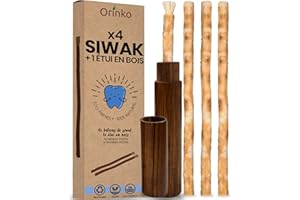ORINKO 4 Bâtons de Siwak + 1 Étui en Bois – Miswak Brosse à Dents Naturelle Écologique et Vegan – Soin de la Bouche Traditionnel et Blanchiment des Dents
