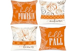 Benjia 40 x 40 jesienne poszewki na poduszki, zestaw 4 szt., Hello Dynia, dekoracyjne wakacje, 40 x 16 cm, jesienne poszewki na poduszki, na Święto Dziękczynienia, do wewnątrz, do domu, sypialni, na