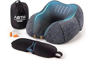 AIRTH® Premium Reise-Nackenkissen aus Memory-Schaum - Ergonomisch stützendes Nackenhörnchen mit waschbarem Bezug für ultimativen Komfort und Entspannung - Samtweich und gemütlich | 2023