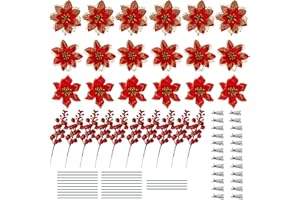Hossom Flores de Navidad, Flore Navideñas Artificiales Poinsettia Falsas, Poinsettia Artificial para Árbol de Navidad, Flores Artificiales para Fiesta Boda Navideñas Año Nuevo Decoracón (Rojo)