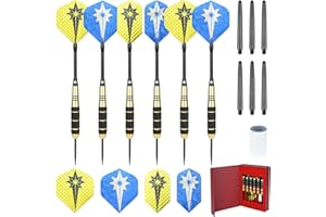 RAINPOP Dartpfeile Metallspitze, 6 12 Stück Steel Darts Pfeile Set, 24/22 Gramm Steeldarts mit Stahlspitzen und Aluminiumschaft, Exquisite Geschenkverpackung