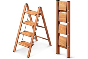 GameGem 4 Stufen Leiter, klappbarer Tritthocker mit breitem Anti-Rutsch-Pedal, leichtes und dennoch stabiles Aluminiummaterial, 150 kg Tragkraft, hübsches, modernes Aussehen für den Innenbereich