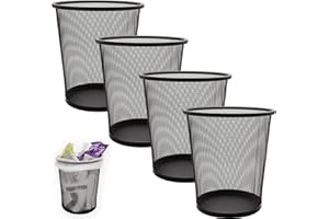 SENENQU 4 Pezzi Cestino Ufficio Metallo Nero, 12L Cestini Ufficio Griglia Metallo, Piccolo Cestino Spazzatura Ufficio per Scrivania Camera da Letto Bagno - 26.5 x 23.5 x 18.8 CM​​