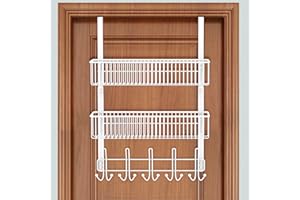 ENONCI Sobre la puerta Gancho para colgar para colgar organizador de estantes con para almacenamiento, canasta de alambre negro para el organizador (2 Canasta, Blanco)