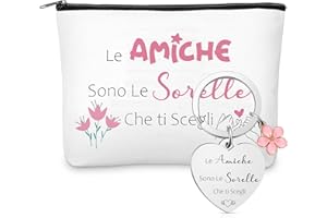 Weewooday Set Regalo per Migliore Amica e Sorella 1 Borsa per Cosmetici 1 Portachiavi dell'Amicizia con Ciondolo a Forma di Fiore Pochette per Trucchi Borsa Toilette Beauty Case per Compleanno