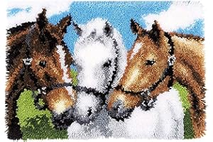 SKTWOE Pferd Knüpfen Set Tapisserie Teppich Selber Knüpfen Kreuzstich Set Knüpf-Sets Knüpfteppich Für Kinder Und Erwachsene Latch Hook Kit Geschenk Für Freund 52Cm X 38Cm