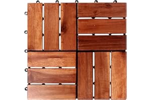 MOJAWO Piastrelle in legno di acacia | 30 x 30 cm | Sistema a incastro | Modello a scacchi | Tagliabile individualmente | Modello 2022