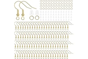 PRVCFZ 300pcs Gold Earring Hooks,Earring Making Set,Earring Back Plug,Fish Hook Ear Line Hook,Earring Hook for DIY Earring Making with Clear Earring Safety Back and Jump Ring (Gold)