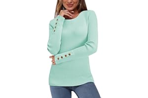 Newshows Long Sleeve Tops for Women UK Crew Neck Ladies Jumpers Button Solid Stretch Lightweight Jumpers
