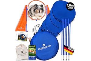 PfotenWunder® Agility Medium Set Dogs Large + 21 Minutes Dog School - 6 Slalom Poles, 1 Tunnel, for Small & Large Dogs, Training Sports Toy Cavaletti Parcour Hurdle Set Accessories