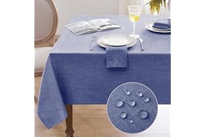 Softalker - Tovaglia lavabile, colore blu, 320 x 140 cm, effetto lino, lavabile, impermeabile, rettangolare, grande, adatta per autunno e attività all'aperto, inizio della scuola, feste