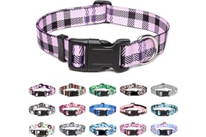 Mercano Adjustable Dog Collar - Special Design Patterns, Soft Nylon Comfortable Durable Pet Collar for Small Medium Large Dogs (S, Purple Plaid)