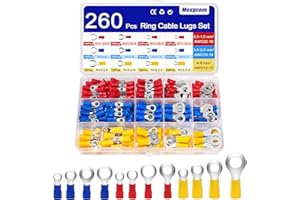 Mexgcom 260 Pcs Cosses Electriques a Sertir, 0,5 à 6 mm² Ensemble de Chaussures de Câble à Anneau, Ø M4/M5/M6/M8 Connecteurs à Sertir, Connector de Compression, Connecteur Électrique