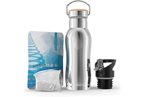 INVIGORATED WATER Invigorate Water pH Active Insulated Water Bottle - Filtered Alkaline Water Bottle - Stainless Steel - Includes Alkaline Water Filter Plus Bonus Sports Gym Lid - Double Walled Metal - 400ml