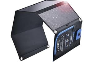 BigBlue 28W Tragbares Solar-Ladegerät mit 2 Ports (USB-C/USB-A), 5V/4A Gesamtausgang, IP44 Solarpanel mit Digital Amperemeter und Reißverschluss-Schutz für Geräte wie iPhone, Android, GoPro und mehr