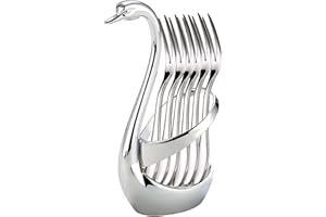 FISHSHOP Tenedores para Frutas de Acero Inoxidable Vajilla Aperitivo de Tenedor Para Ensalada de Frutas de Postre Espejo de Acero Inoxidable de Pulido (1 Cisne Base Soporte con 6 Tenedores)