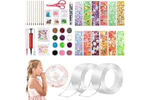 VICTERR 2 Rotoli Nano Tape Bubble Kit, Trasparente Nastro Biadesivo con Pompa, Paillettes, Polvere Glitterata, Adesivi, Fai da te Nastro Adesivo Nano Tape Giocattolo Kit Artigianali per Bambini Adulti